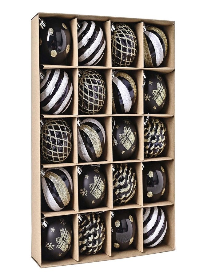 SVNVIOZ Christmas Tree Ball Ornaments 20ct Set, 2.36 Inch Black Gold White Classic Christmas Decorations, Shatterproof Hanging Ornaments for Xmas Holiday Decoration - Image 1
